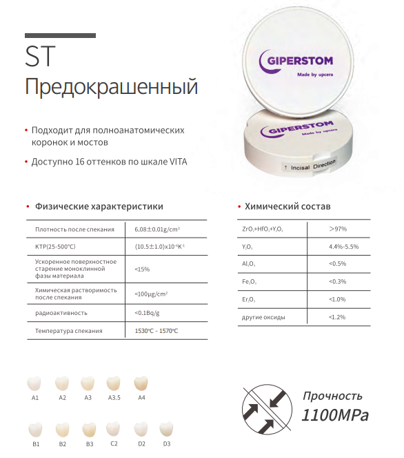 Диск циркониевый окрашенный Zr02 98 ST A1 Апцера/Upcera